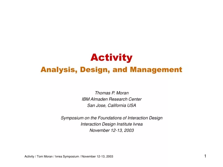 activity analysis design and management thomas
