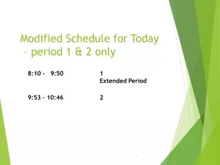 Modified Schedule for Today  – period 1 &amp; 2 only