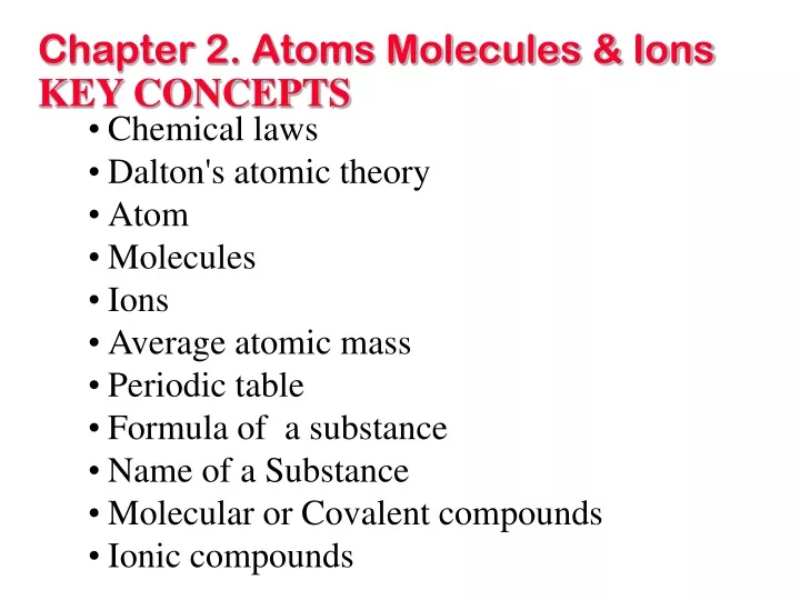 chapter 2 atoms molecules ions key concepts