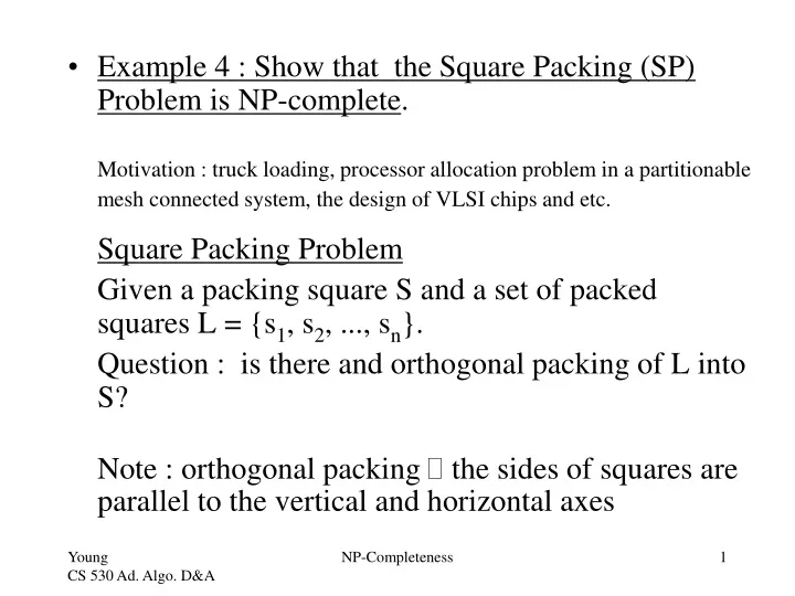 example 4 show that the square packing sp problem