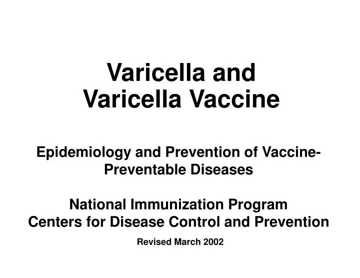 varicella and varicella vaccine