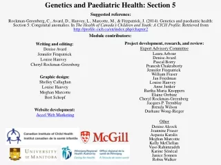 Genetics and Paediatric Health: Section 5