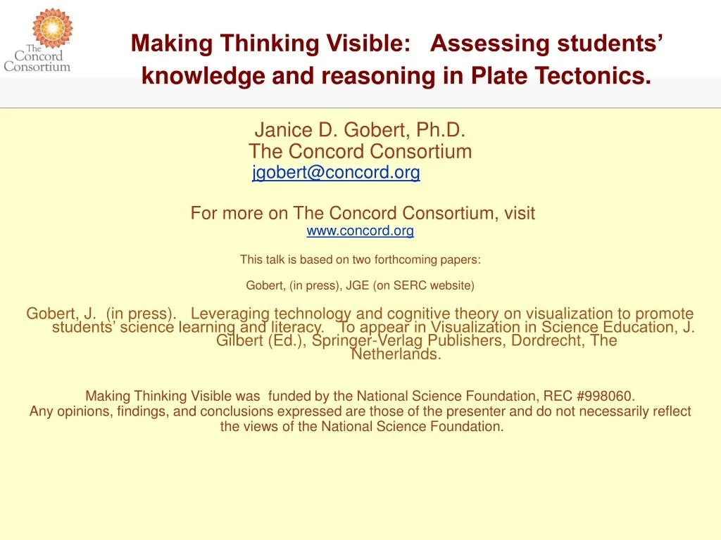PPT - Making Thinking Visible: Assessing students’ knowledge and ...