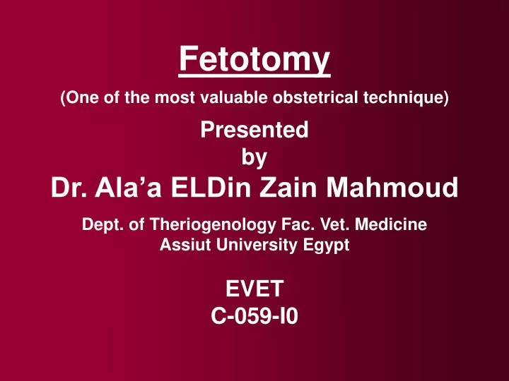 fetotomy one of the most valuable obstetrical