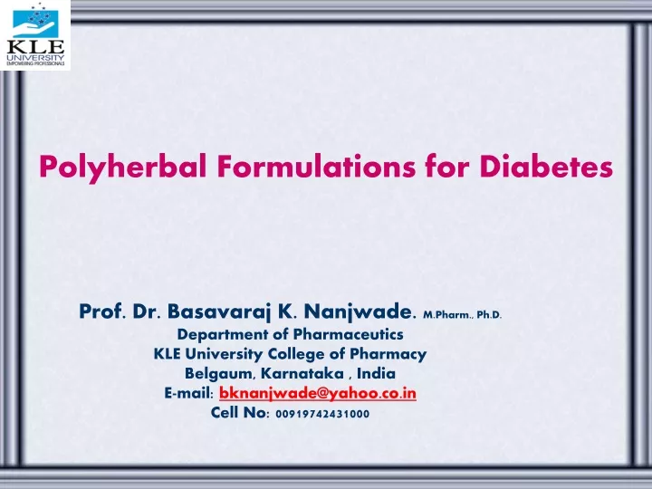 polyherbal formulations for diabetes