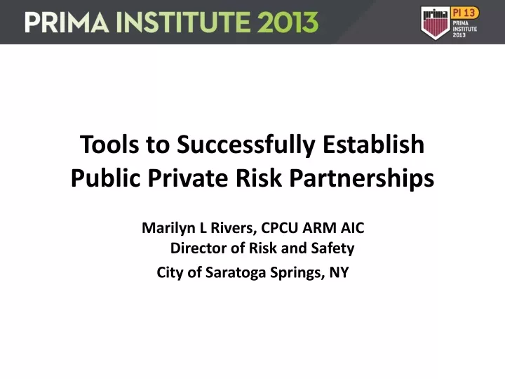 tools to successfully establish public private risk partnerships