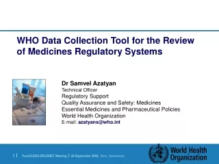 WHO Data Collection Tool for the Review of Medicines Regulatory Systems