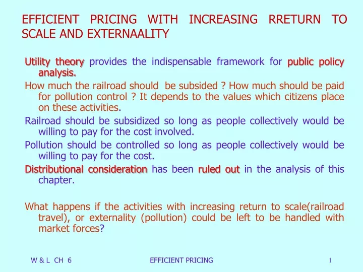 efficient pricing with increasing rreturn to scale and externaality