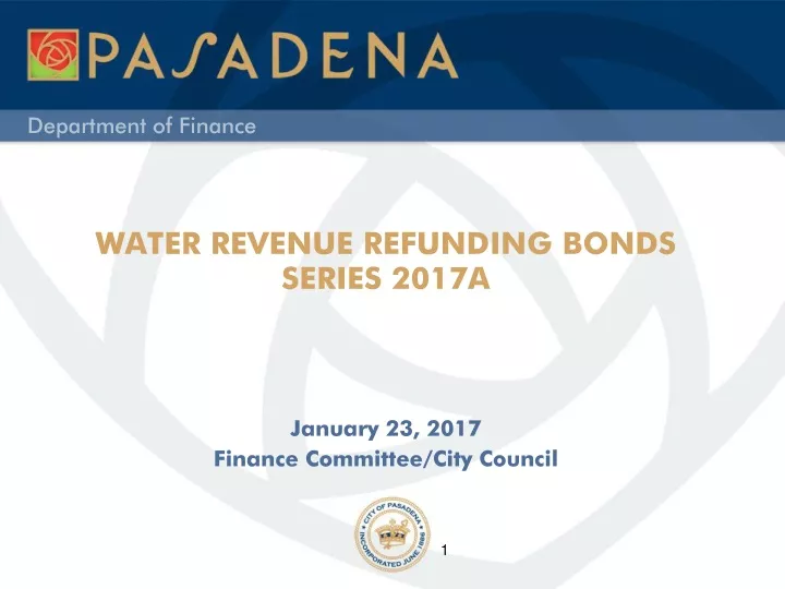 water revenue refunding bonds series 2017a