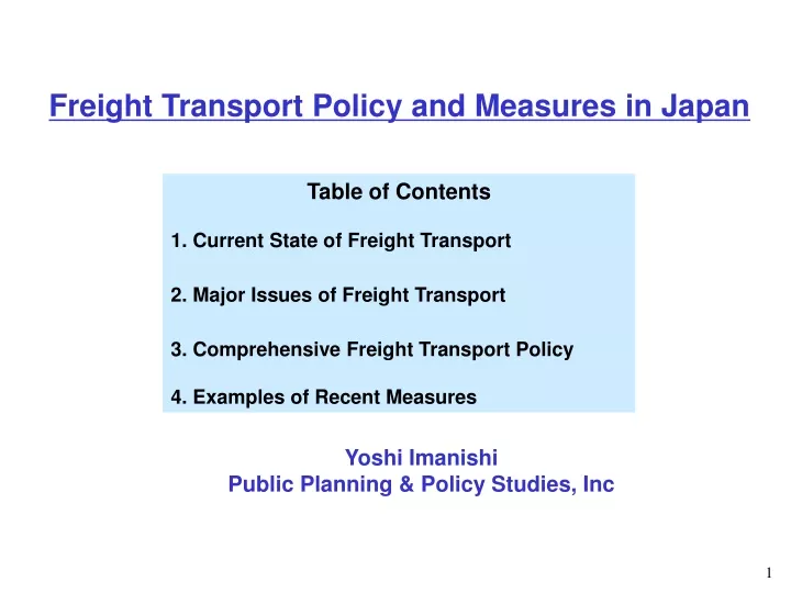 freight transport policy and measures in japan