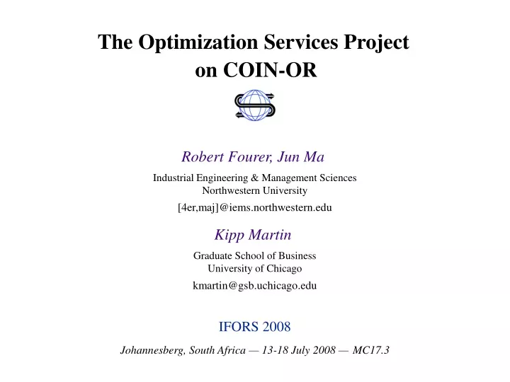 the optimization services project on coin or