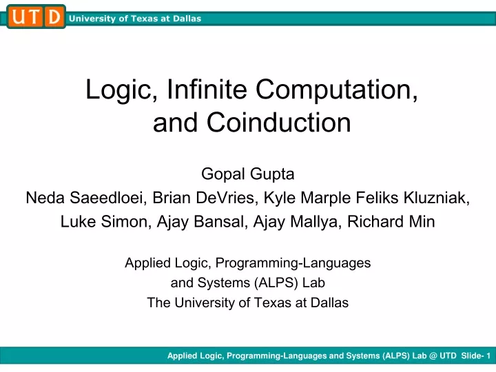 logic infinite computation and coinduction