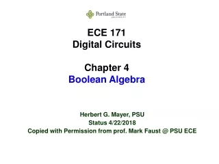 ECE 171 Digital Circuits Chapter 4 Boolean Algebra