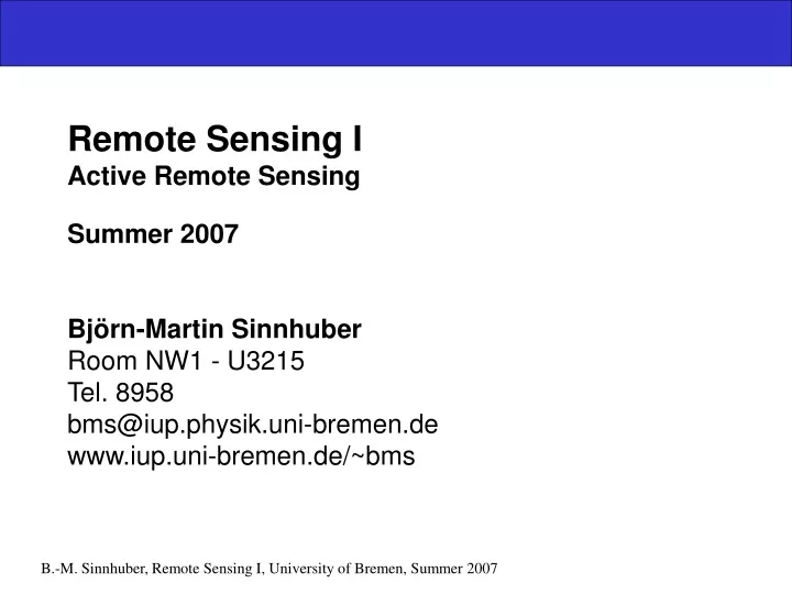remote sensing i active remote sensing summer