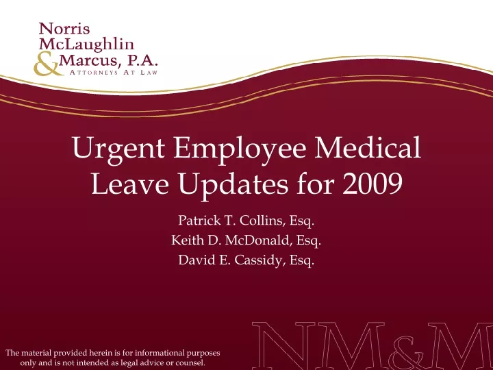 urgent employee medical leave updates for 2009