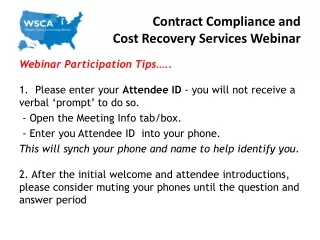 Contract Compliance and  Cost Recovery Services Webinar