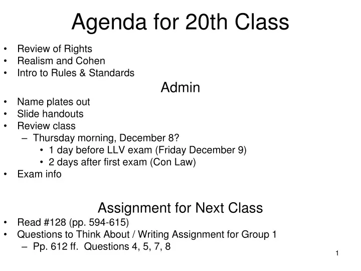 agenda for 20th class
