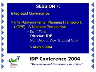 IDP Conference 2004 “Developmental Governance in Action”