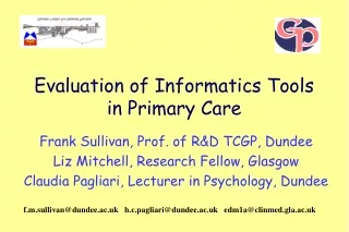 Evaluation of Informatics Tools in Primary Care