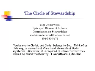 Mal Underwood Episcopal Diocese of Atlanta Commission on Stewardship malvinunderwood@bellsouth