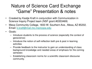 Nature of Science Card Exchange “Game” Presentation &amp; notes
