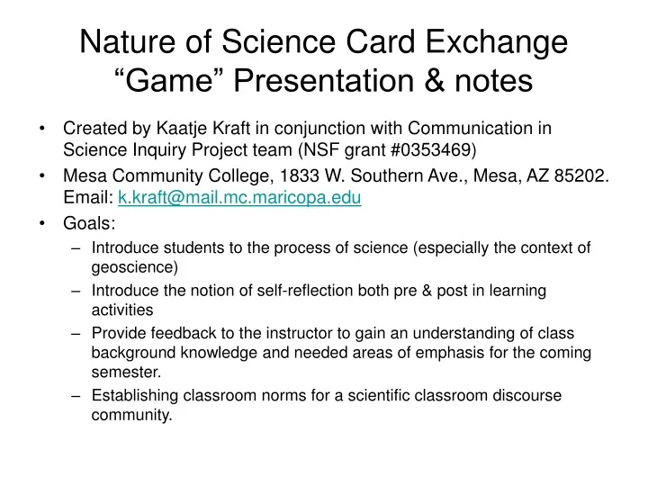 nature of science card exchange game presentation notes