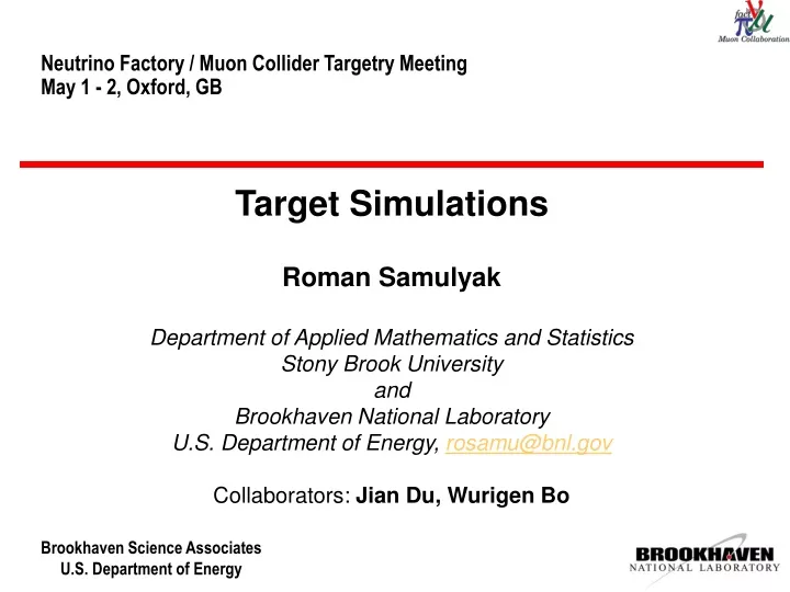 neutrino factory muon collider targetry meeting may 1 2 oxford gb