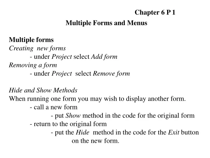 multiple forms and menus multiple forms creating