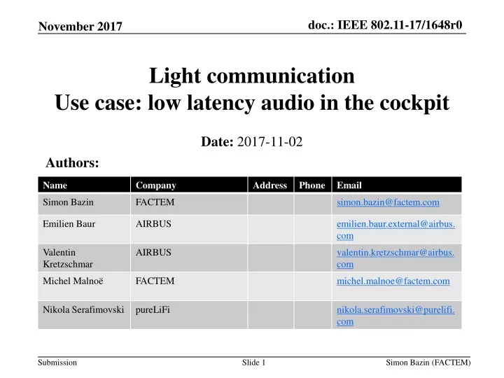 light communication use case low latency audio in the cockpit