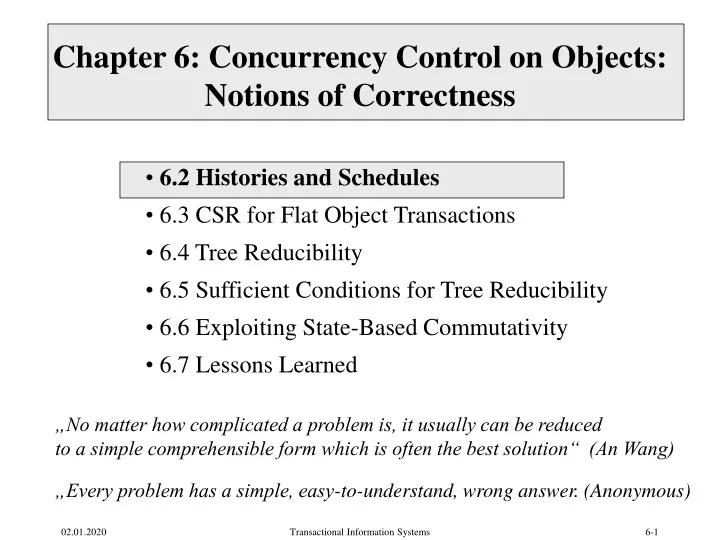 chapter 6 concurrency control on objects notions of correctness