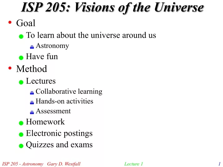 isp 205 visions of the universe