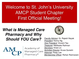 Welcome to St. John’s University AMCP Student Chapter  First Official Meeting!