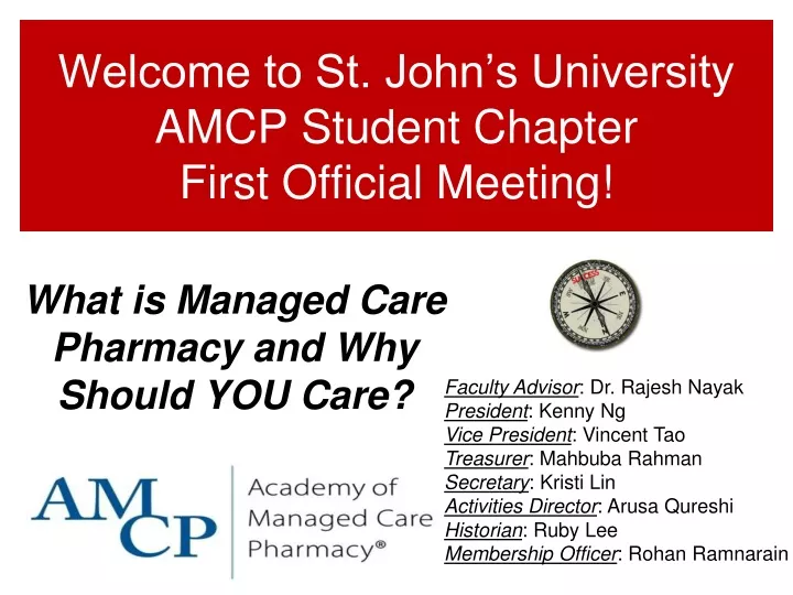welcome to st john s university amcp student chapter first official meeting