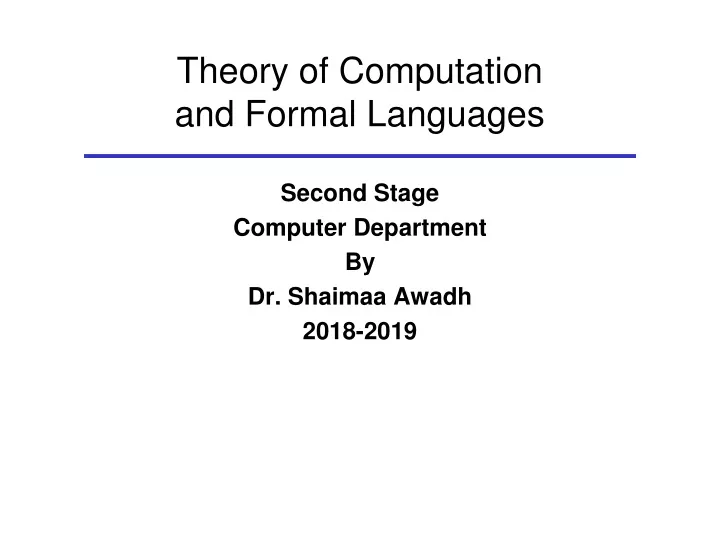 theory of computation and formal languages