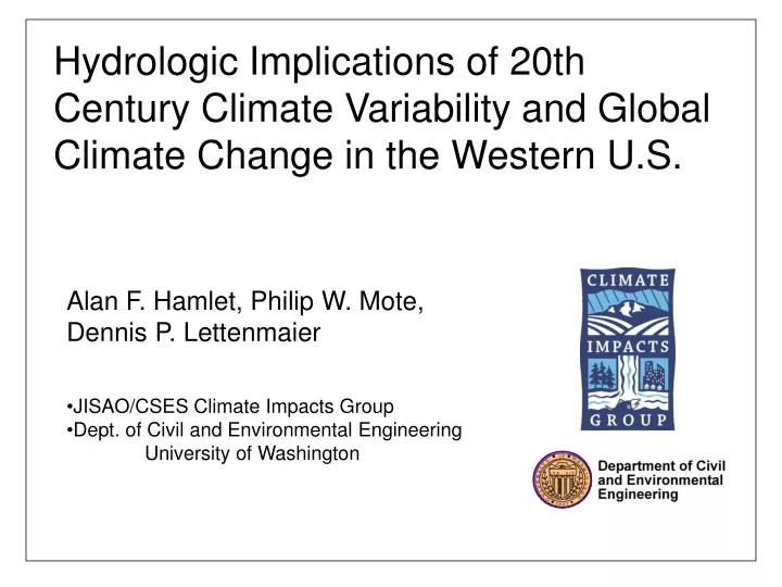 hydrologic implications of 20th century climate