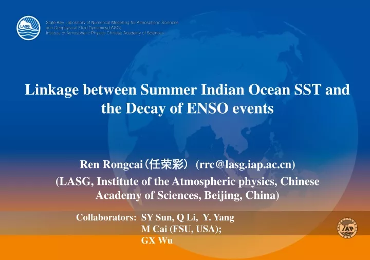 linkage between summer indian ocean