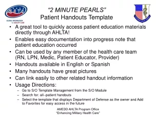 “2 MINUTE PEARLS” Patient Handouts Template