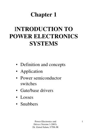 Chapter 1 I NTRODUCTION TO POWER ELECTRONICS SYSTEMS