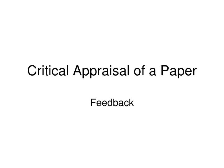 critical appraisal of a paper