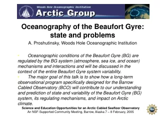 Oceanography of the Beaufort Gyre: state and problems