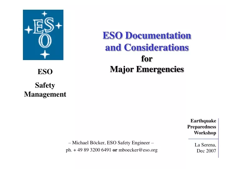eso documentation and considerations for major emergencies