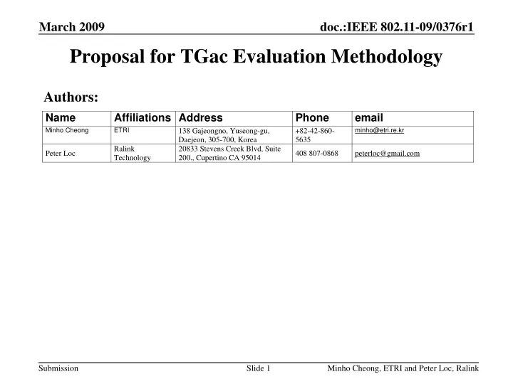 proposal for tgac evaluation methodology