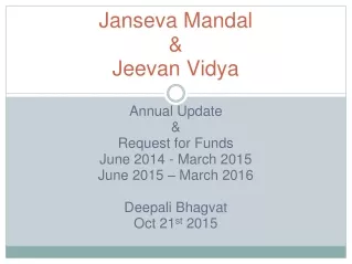 Janseva Mandal  &amp;  Jeevan Vidya