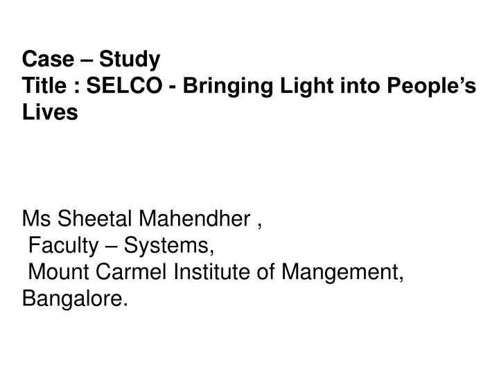 case study title selco bringing light into people
