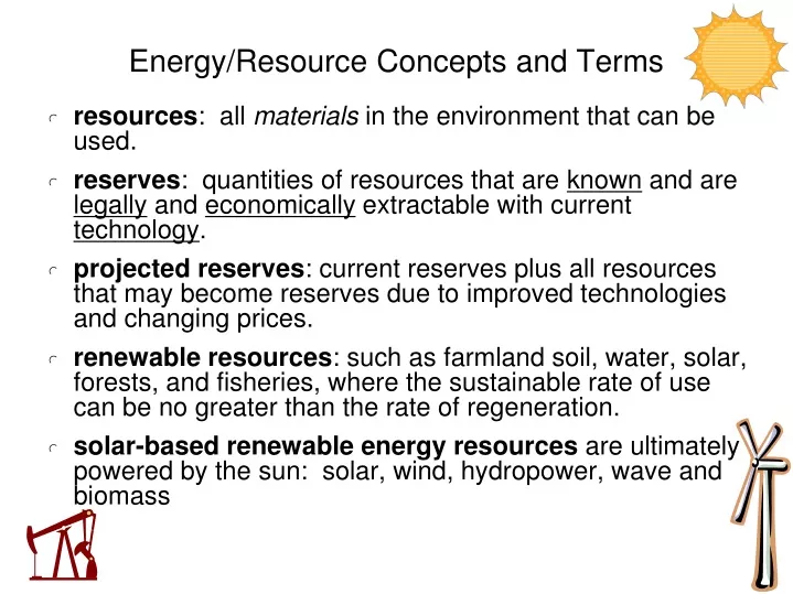 energy resource concepts and terms