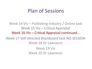 Plan of Sessions