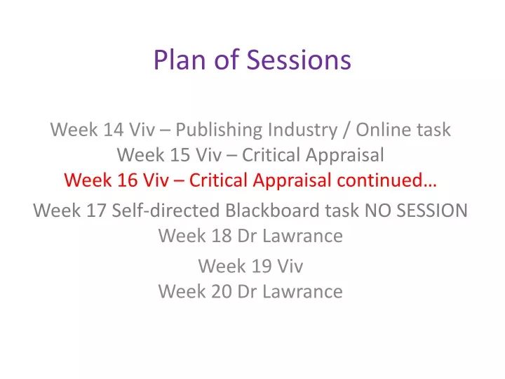 plan of sessions