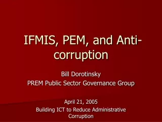 IFMIS, PEM, and Anti-corruption