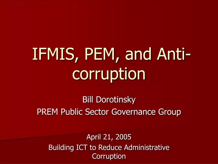 ifmis pem and anti corruption