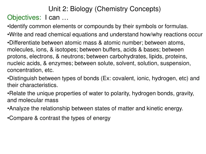 unit 2 biology chemistry concepts